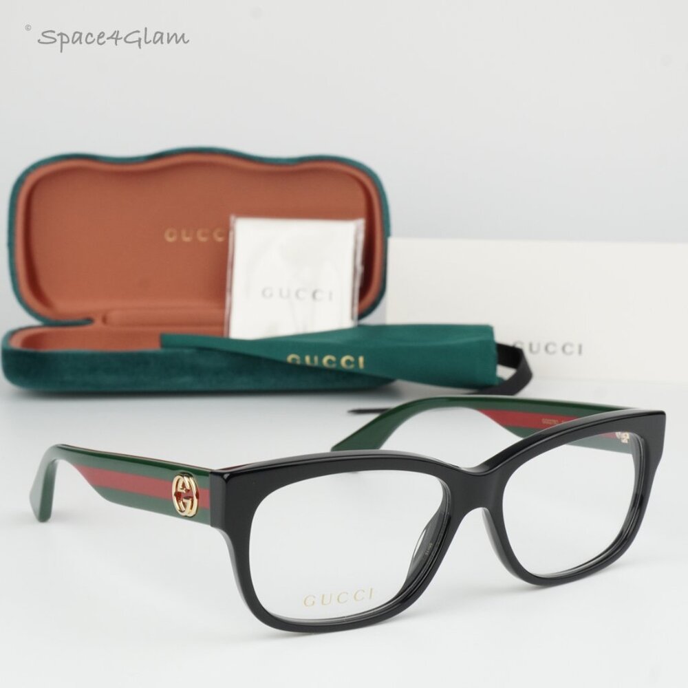 Gucci Women Eyeglasses Black Multicolor Demo Rectangle GG0278O 011 BRAND NEW